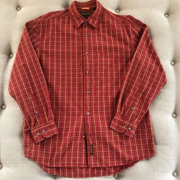 Timberland Button Down Collar Shirt Rust Plaid M - Picture 1 of 6